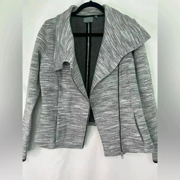 Athleta On The Move Moto Side Zip Asymmetrical Jacket Marbled Gray Sz M - Picture 5 of 9